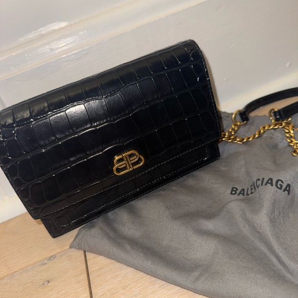 Balenciaga Black Croc-Embossed Crossbody Bag